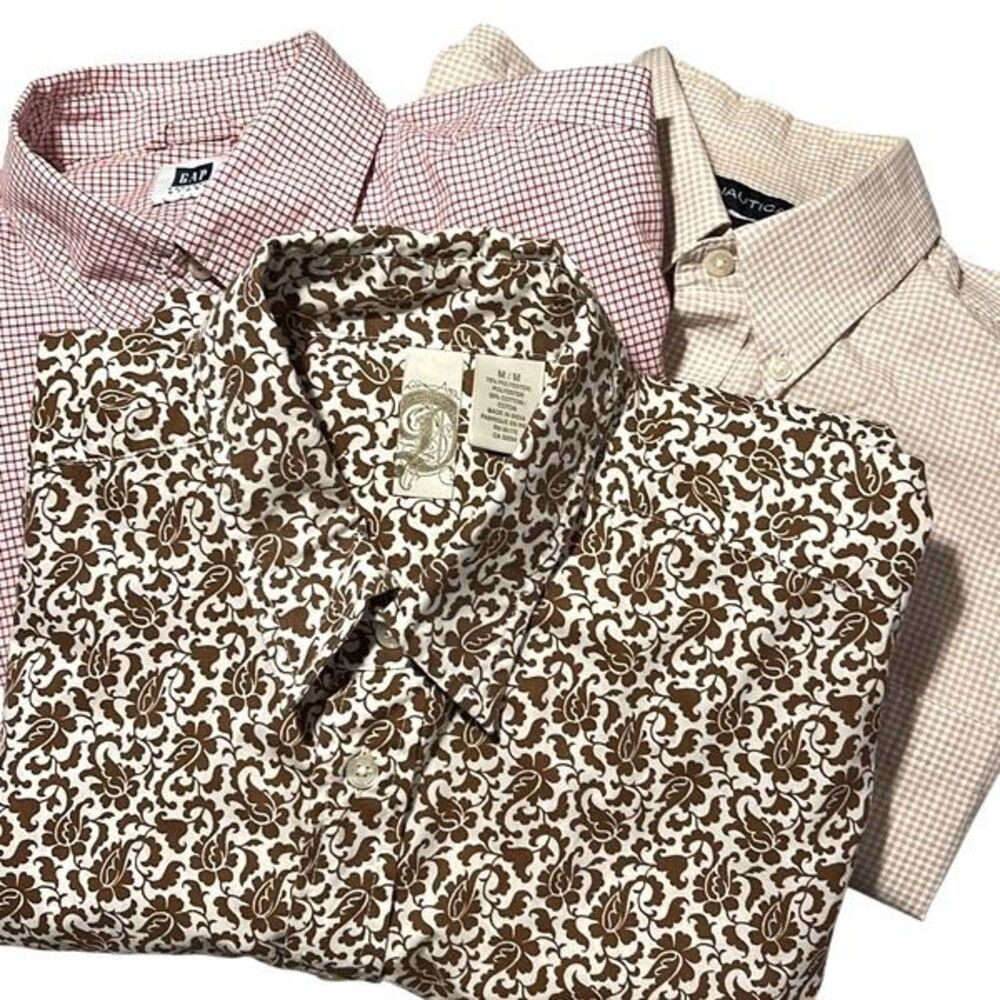 Gap Nautica Bundle Of 3 Mens Floral Plaid Button Up Shirts Multicolor Size Mediu